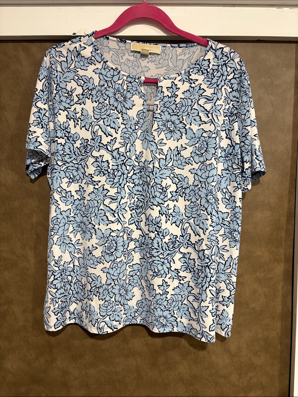 Michael Kors Blue and White Floral Short Sleeve Tee